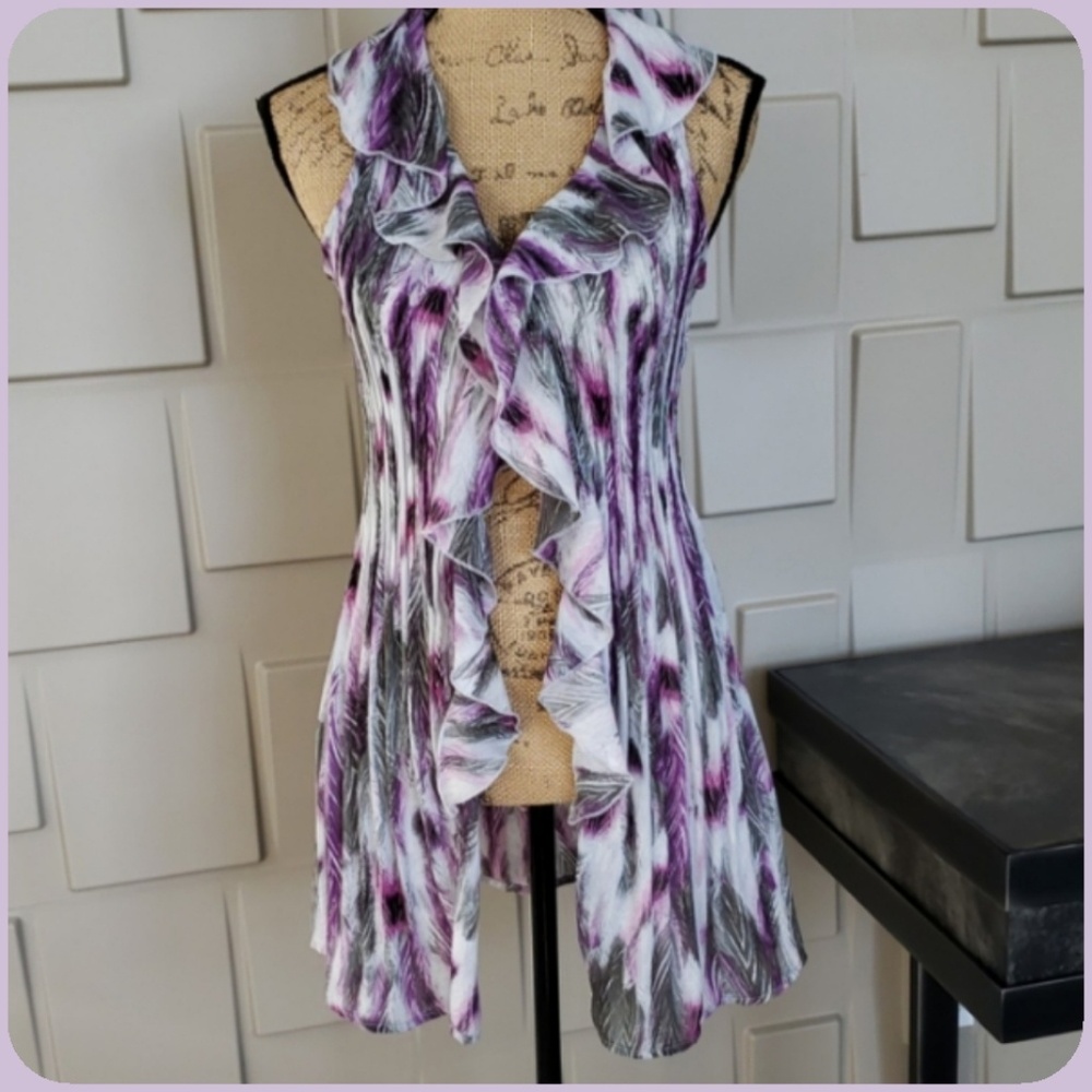 Hayley Matthew's vest purple gray long ruffle front Size Large